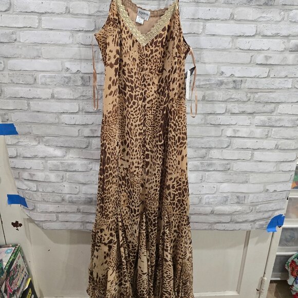 Together Size 10 Women Cheetah‎ Maxi Spaghetti Strap Tank Dress NWT - Picture 1 of 8
